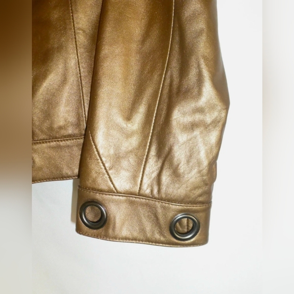 Women Small Nicola Berti ITALY Leather Jacket Copper Bronze Open Front Nordstrom - Picture 5 of 7